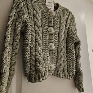 Zara Cable Knit Cardigan - Olive Green